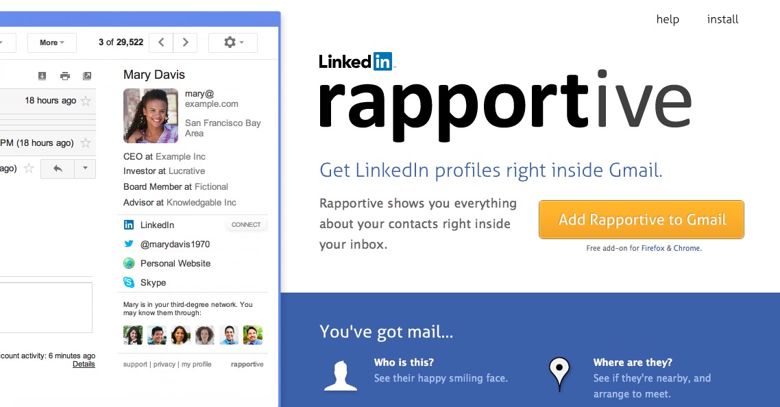 Rapportive maakt dat je snel zinvolle contacten legt in LinkedIn.
